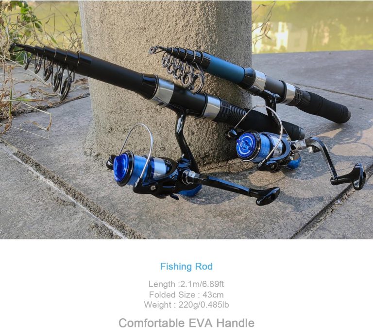 2 Pack 2.1m/6.89ft Telescopic Spinning Fishing Rod Reel Combos with Carrier Bag, Lures, Pliers for Saltwater Freshwater Fishing