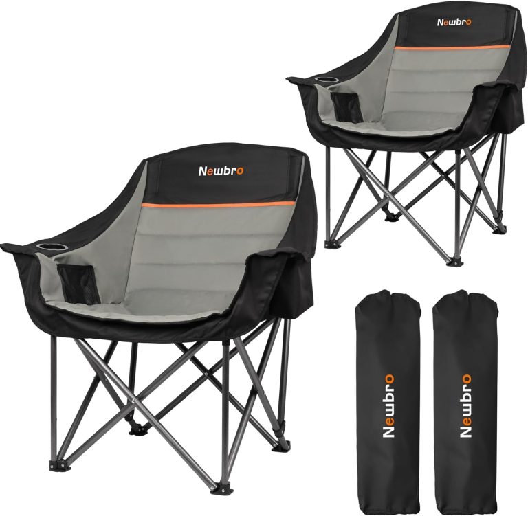 2 Pack Big Heavy Duty Camping Chairs with Cooler Bags, XL Fully Padded Folding Portable Camping Chairs for Adults, Oversized Outdoor Patio Lawn Chair with Arm Cup Holder Supports 450lbs