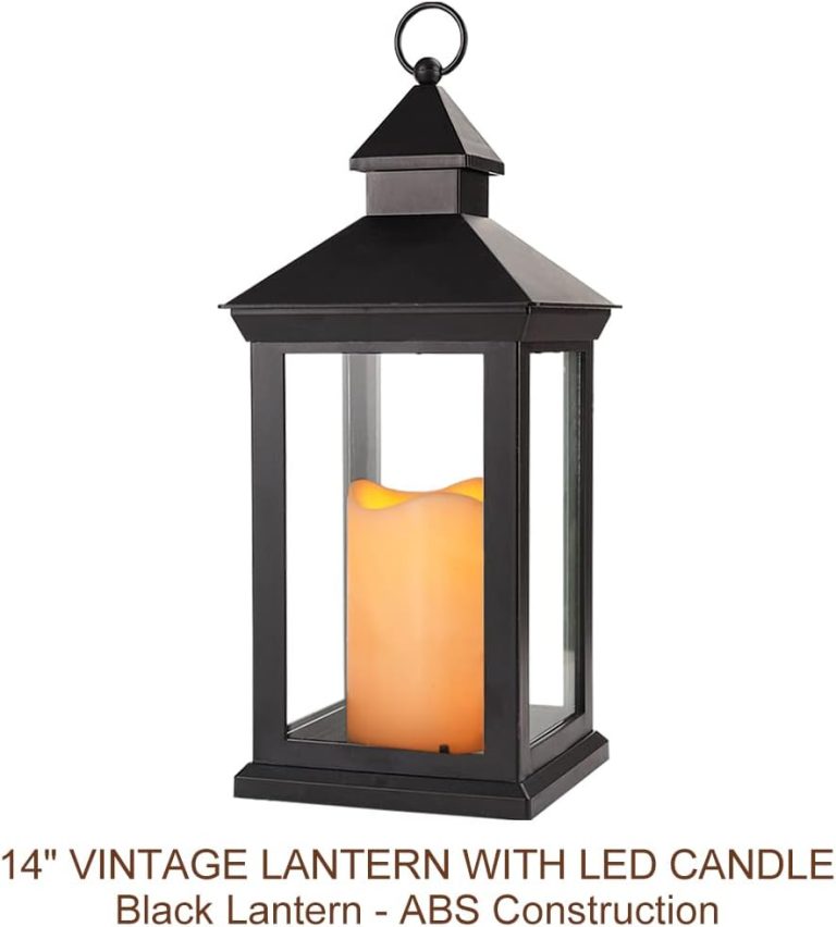 Bright Zeal 2-Pack 14″ Decorative Candle Lantern Black Outdoor Lanterns with Timer Candles – IP44 Waterproof Vintage Lanterns Battery Powered LED Decorative for Wedding – Warm White Hanging Wall