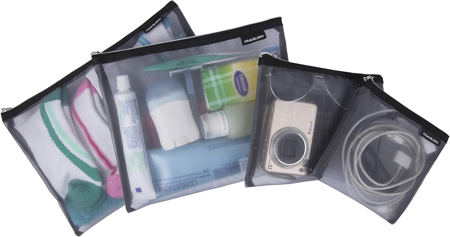 Set of 4 Mesh Pouches, Gray, 9.5 x 12.75 x 0.5