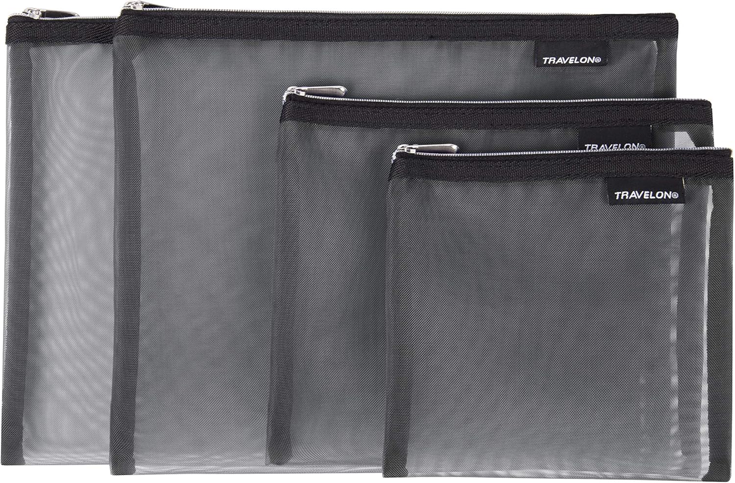 Set of 4 Mesh Pouches, Gray, 9.5 x 12.75 x 0.5